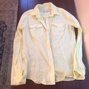 LOFT Plaid Yellow and White Blouse